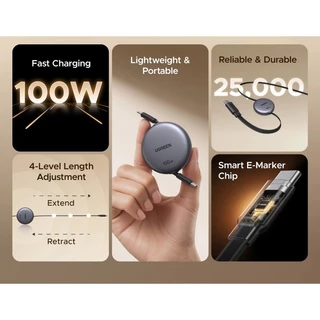 UGREEN สายชาร์จข้อมูลแบบยืดหดได้ 100W USB-C ถึง USB-C รองรับสายชาร์จเร็ว Samsung 45W รุ่น L531