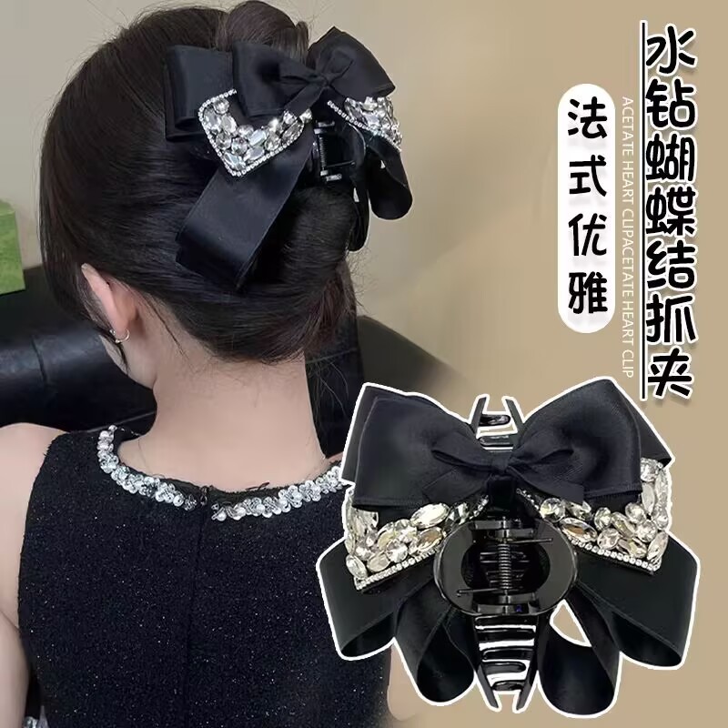 แฟลชเพชร Multi-Layer Bow กิ๊บติดผมหางม้า แบบคลิปฉลามขนาดใหญ่ สร้อยผมหรูหราสำหรับสไตล์แฟชั่น