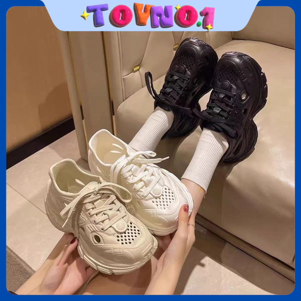 ToyNo.1🧸พร้อมส่ง🧸"TO-5081" รองเท้าผ้าใบแฟชั่น มีสายผูก ทรงสวย งานยางน้ำหนักเบา ลุยน้ำได้ พื้นสูงใส่สบาย