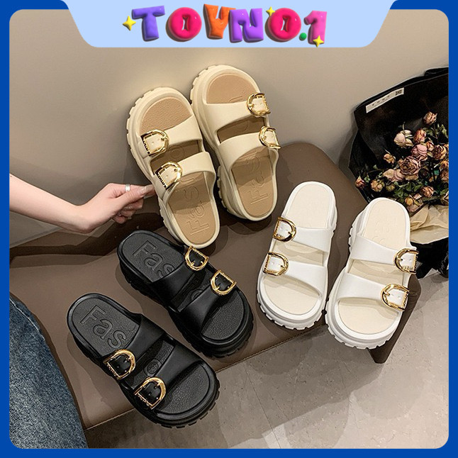 ToyNo.1🧸 พร้อมส่ง🧸"LT-2021New/LT-2022-1" วัสดุ EVA รองเท้าแตะแบบสวม ดีเทลสายคาด2เส้น อะไหล่ทอง ส้นตึกเสริมความสูง  6cm