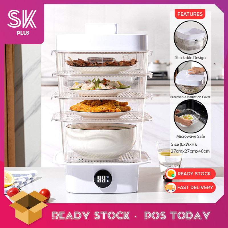 SKplus ฝาครอบฉนวนกันความร้อนอาหารหลายชั้นโปร่งใสพร้อมการตรวจสอบอุณหภูมิแบบดิจิตอล Penutup Makan Berp