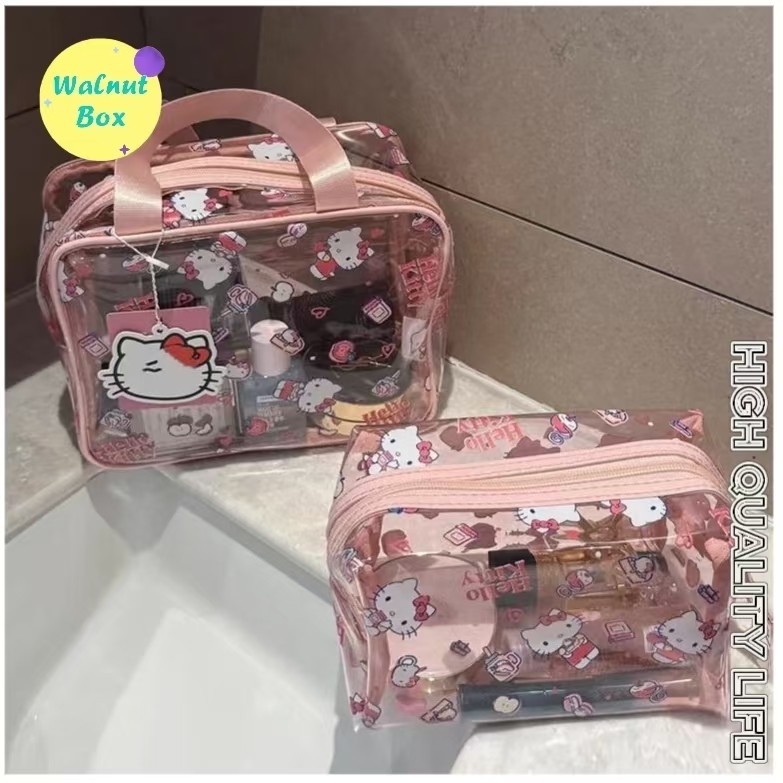 น่ารักใสกันน้ําขนาดใหญ่-ความจุแบบพกพาแต่งหน้าเดินทางแป้งถุงเก็บ