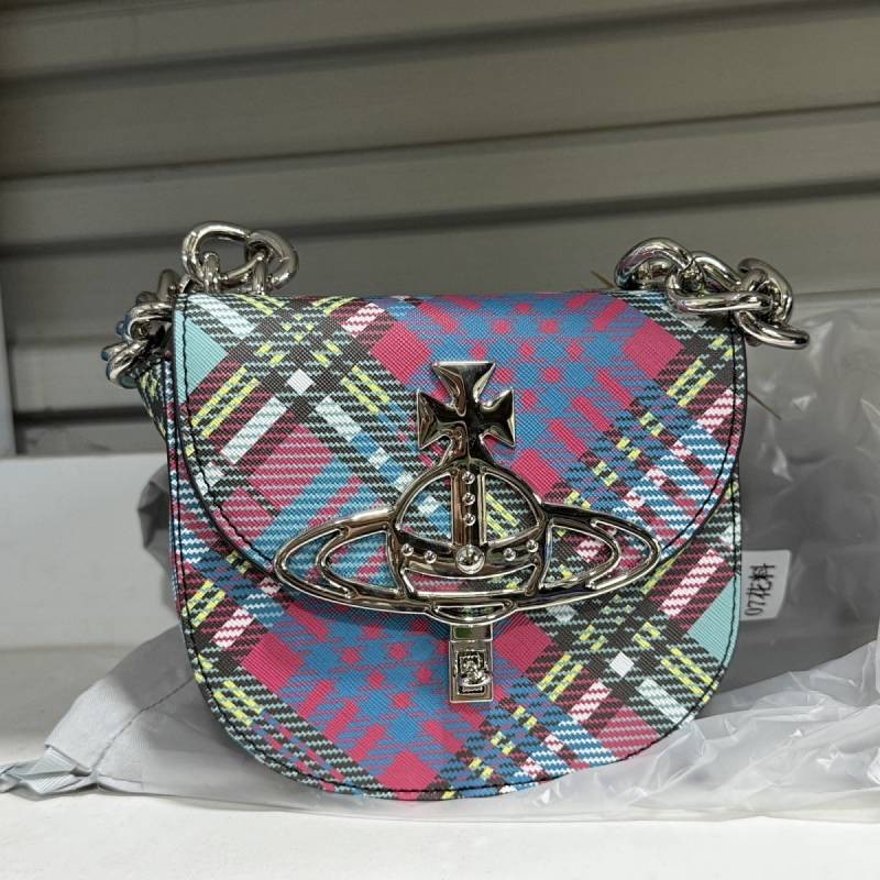 2025 New Saturn Saddle Bag Plaid Underarm Bag Retro Thick Chain Shoulder Messenger Bag 2uQ6