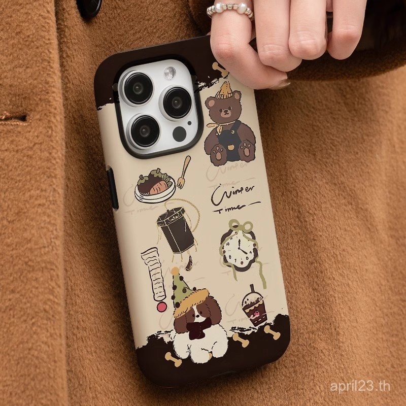 เคสโทรศัพท์สไตล์เกาหลี ins ชายามบ่ายสัตว์ Hard Two-in-One เคสโทรศัพท์เหมาะสําหรับ iPhone 15promax xs