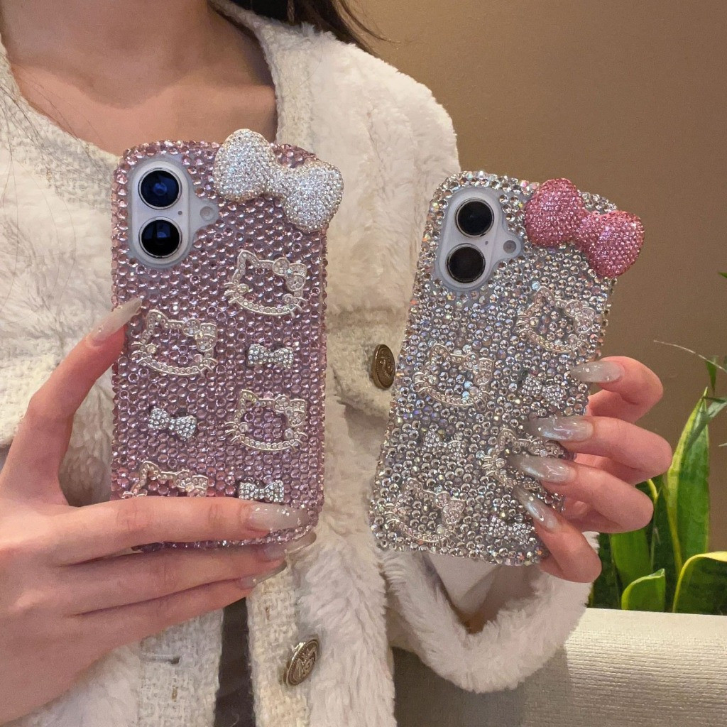 เคสโทรศัพท์ Rhinestone DIY Cat Bow เหมาะสําหรับ iPhone 16PROMAX Apple 15Pro 14 13 12 11 XSMax 7 8Plus