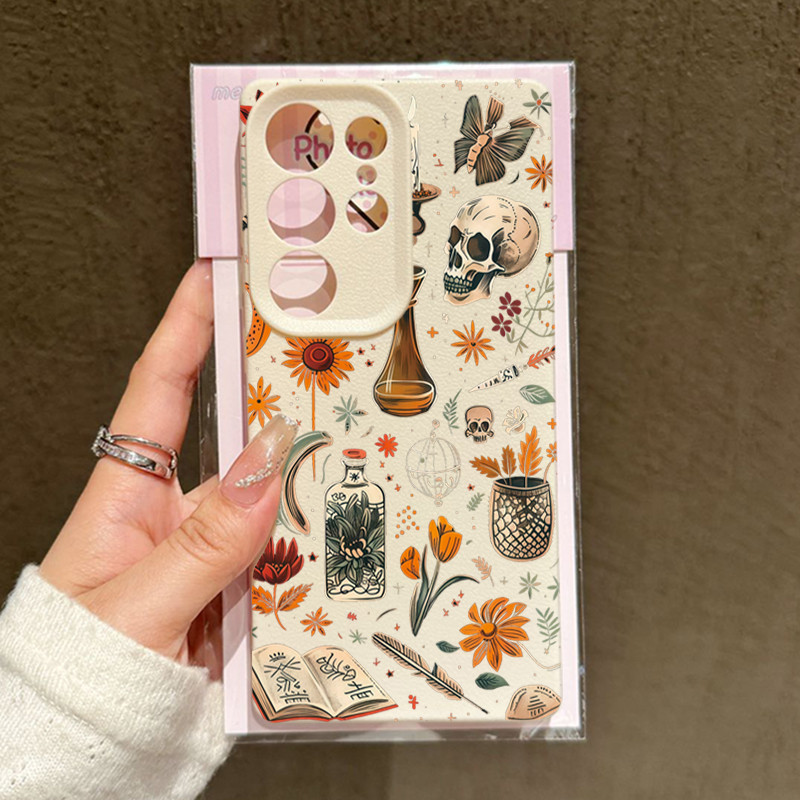 SAMSUNG เคสโทรศัพท์สําหรับSamsung S25 S24 S23 S22 S21 Plus Ultra S23 S24 S25 FEฮาโลวีนRetroดอกไม้Skullพิมพ์