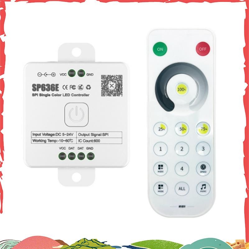 AND-SP636E SPI DC5-24v คอนโทรลเลอร์ขาวดําพร้อมรีโมทคอนโทรลรองรับรีโมทคอนโทรลสัมผัส 2.4G