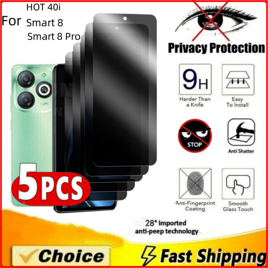 5-1 ชิ้นตัวป้องกันหน้าจอความเป็นส่วนตัวสําหรับ infinix 8 8 Pro Hot 40i หน้าจอโทรศัพท์มือถือป้องกันกา