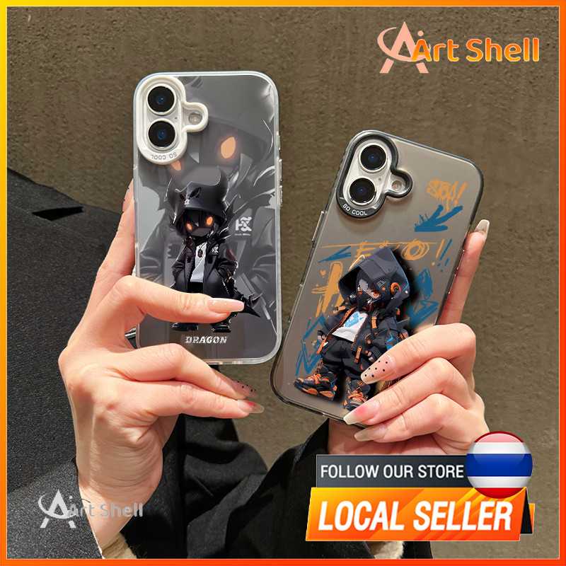 for เคสไอโฟน 13 12 11 iPhone 16 15 14 PRO MAX X XS MAX XR 7/8PLUS มังกรน้อยสีมืดแอปเปิ้ลโทรศัพท์ จัดส่งจากประเทศไทย