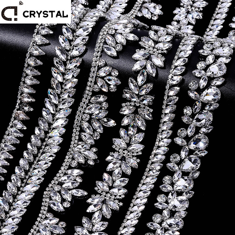 หลาคริสตัล Rhinestone Trim พร้อมริบบิ้นไม่เป็นสนิม สำหรับตกแต่ง DIY และชุดแต่งงาน