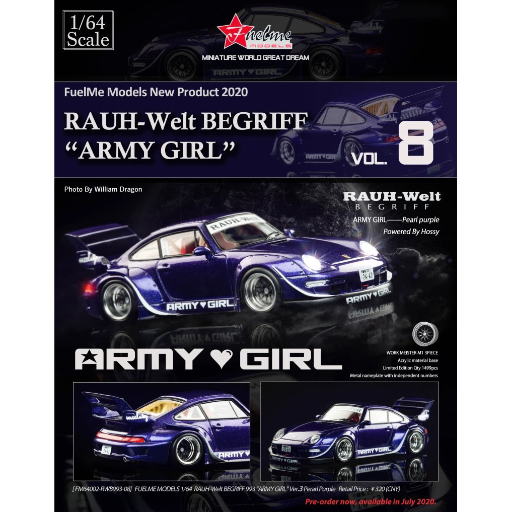 จัดส่งรวดเร็ว - Fuelme Fuelme 1: 64 RV รถสปอร์ตรุ่น 911 993 RWB กองทัพสาวเหมาะสําหรับ Porsche