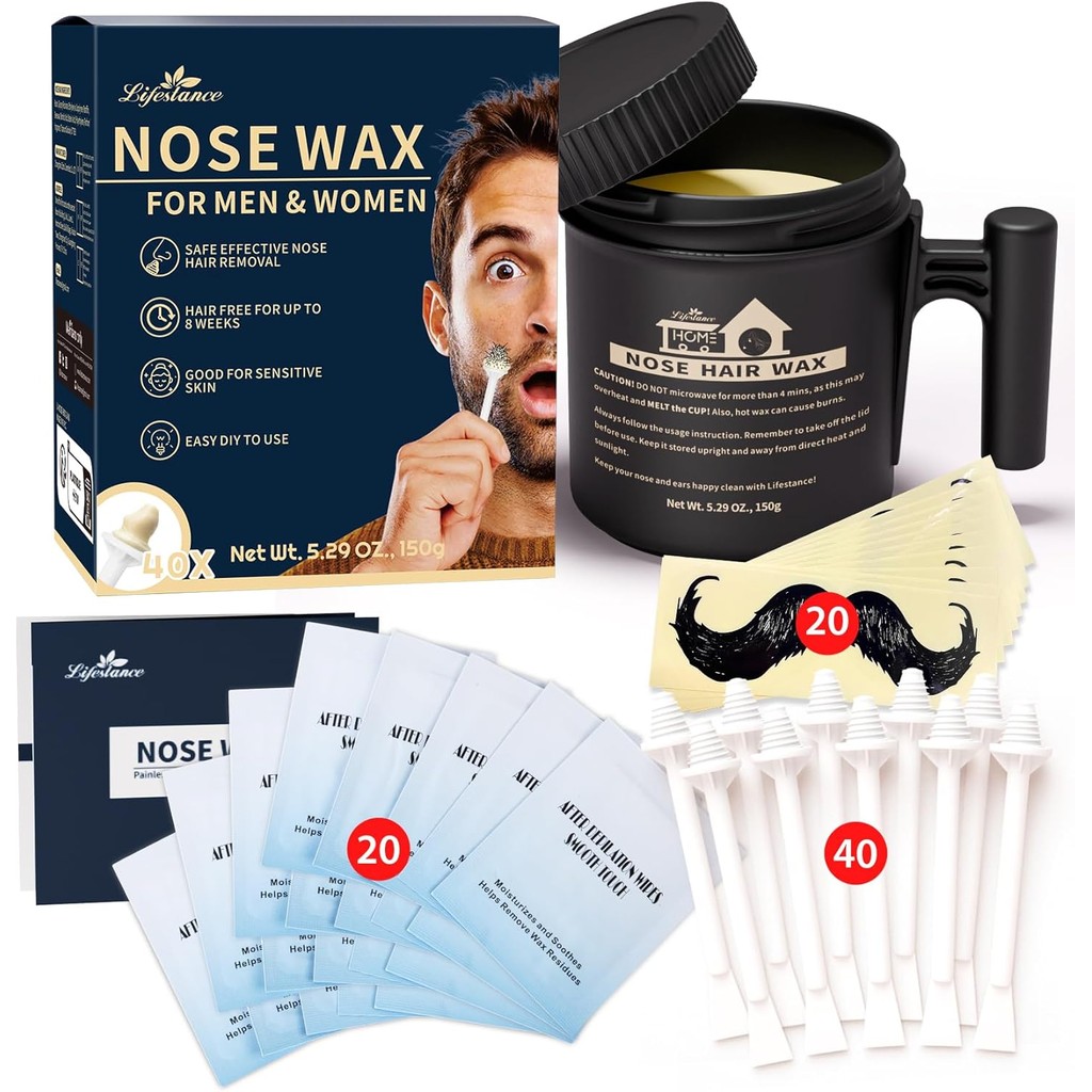 Lifestance Nose Wax Kit Men | 150g Wax | Large Capacity Nose Hair Wax Kit with 40 Applicators, 20-25