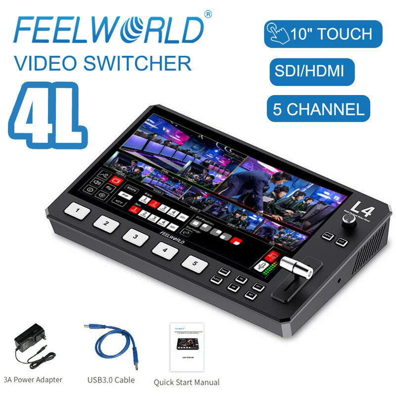 FEELWORLD L4 10.1"Touch Multi-camera Video Mixer Switcher  USB3.0 Fast Streaming Broadcast Switcher 
