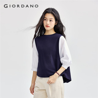 GIORDANO WOMEN Fake 2-piece crewneck 3/4 sleeve tee 13325751