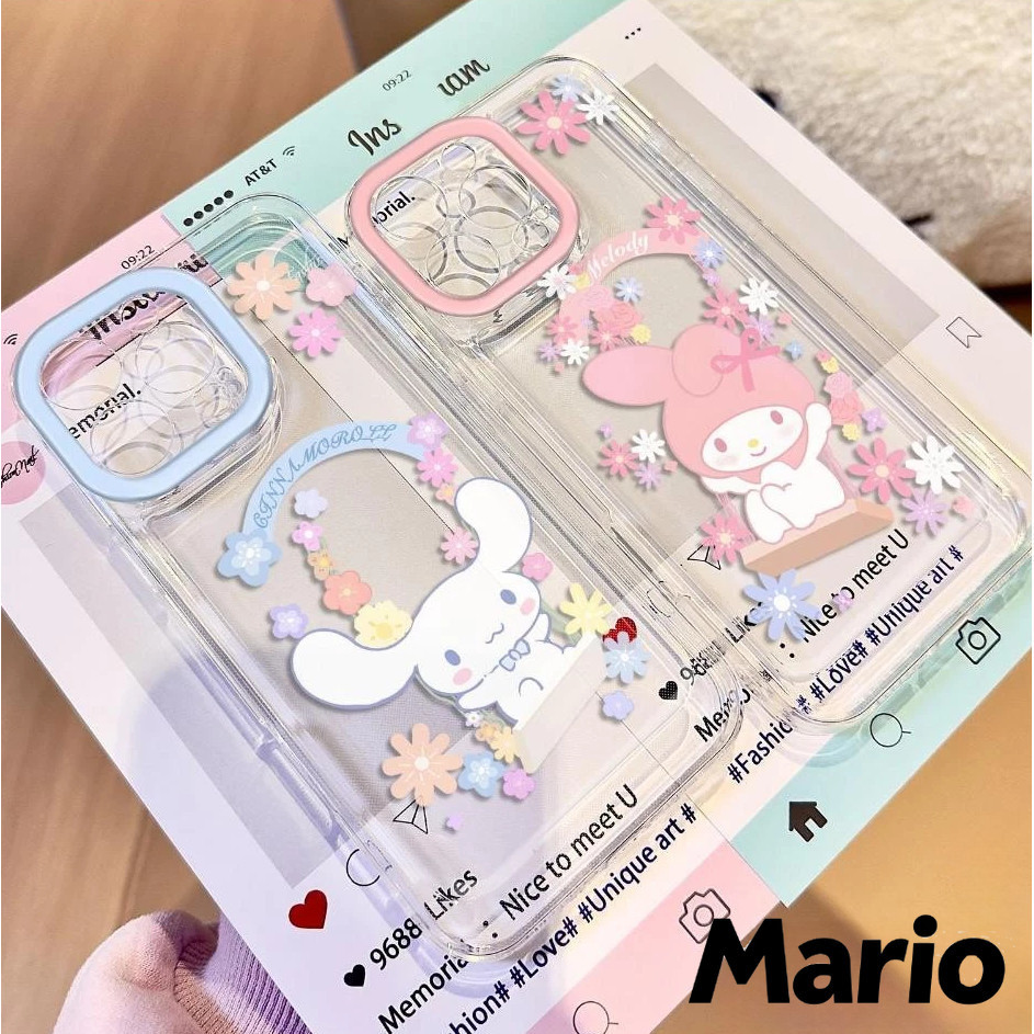🔥Mario🔥เข้ากันได้สำหรับ เคสไอโฟน11 เคส iphone 16 Pro Max 7 8 Plus XR X XS MAX 12 13 14 15 เคสใส ลูกสุนัขดอกไม้น่ารัก