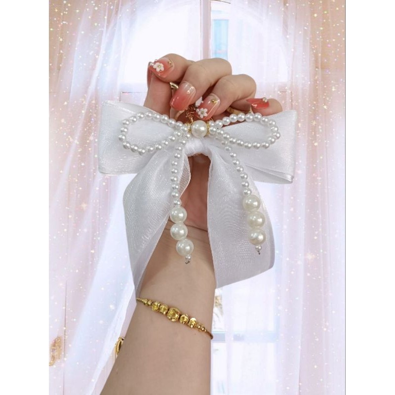 GANTUNGAN [oddsolshop] pekanbaru / Cecilia Pearl Ribbon Keychain / Cecilia Pearl Ribbon Bag Hanger
