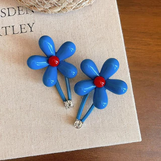 1/2 ชิ้นผู้หญิงสีฟ้าดอกไม้ใหญ่ BB กิ๊บติดผมคลิป Barrettes อุปกรณ์เสริม
