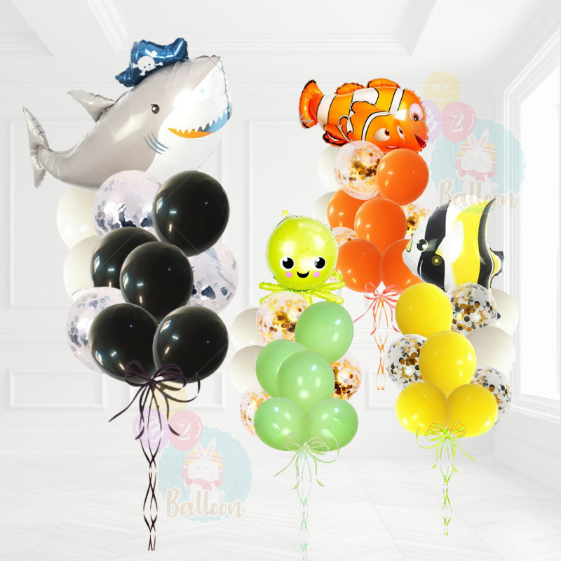 (ร้านไทย)เซ็ตลูกโป่งลายสัตว์ทะเล ฉลาม ปลา ม้าน้ำ ปลานีโม่ พร้อมลูกโป่งกลม (BC)