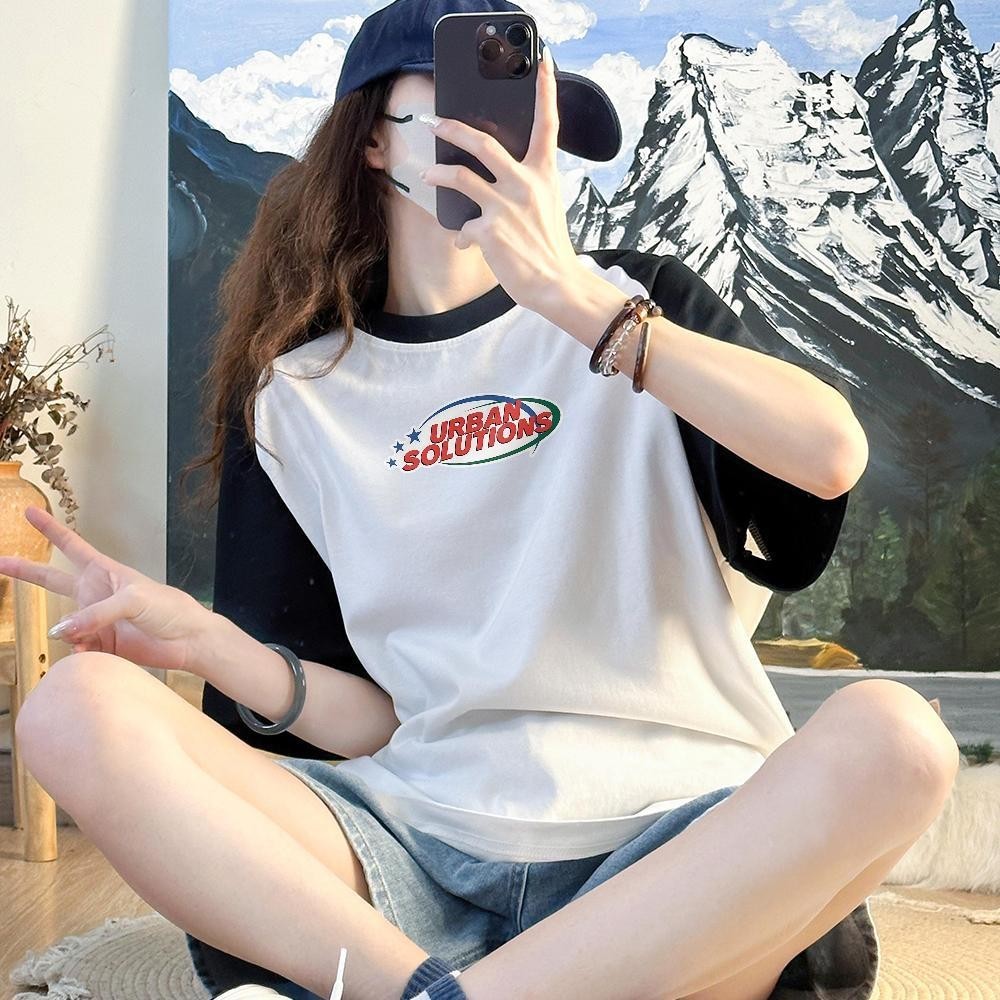 Krazy Shop เสื้อยืดทูโทน เสื้อยืดโอเวอร์ไซต์ เสื้อยืดแฟชั่น T-shirt เสื้อคู่ วินเทจ เสื้อยืดคอกลมลาย