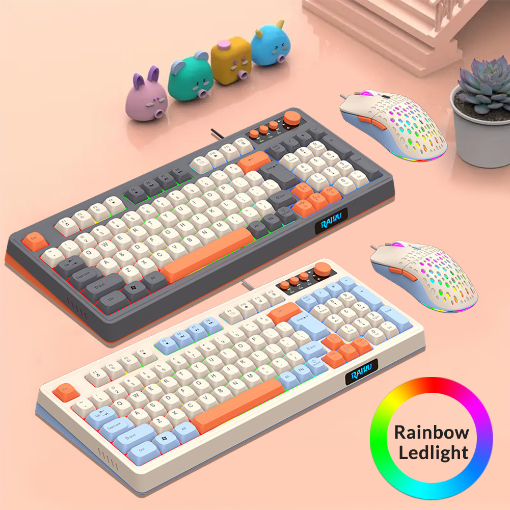 ชุดคีย์บอร์ดและเมาส์ RAIKU T98 RGB แบบมีสาย 98ปุ่ม สีสันสดใส สําหรับเล่นเกม คอมพิวเตอร์ แล็ปท็อป