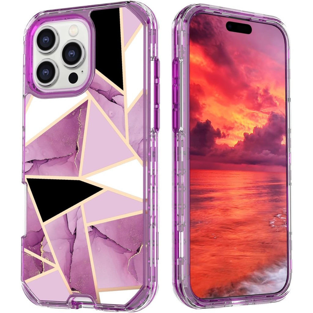 CZM Marble เหมาะสําหรับเคส iPhone 11/12/13/14/15/16 Pro Max ทนทาน 3-in-1 เคส iPhone 14/15/16 Plus เค