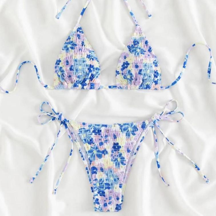 Bra Queen บิกินี่ลายดอกไม้ ชุดว่ายน้ำเซ็กซี่ของผู้หญิง มีฟองน้ำ บิกินี่คัพสามเหลี่ยมเกาะอกไร้โครง ราคา ถูกที่สุด ดีลบีเคเค แกลเลอรีภาพที่ 6