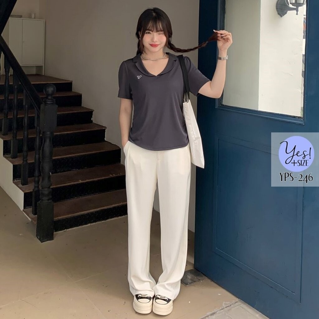 เสื้อยืดแขนสั้นสาวอวบ อก 38-50 นิ้ว เสื้อคอวีปกเล็ก เข้ารูป ปักหัวใจ สีดำ/เทาเข้ม/เขียว/ครีม YPS-246 - รูปที่ 2