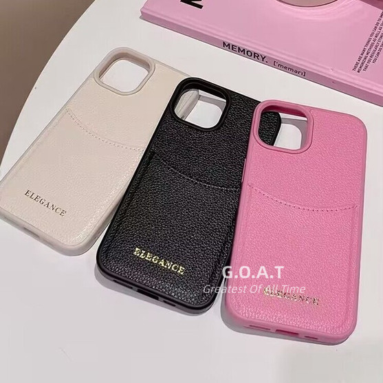 Fast shipping ชุดการ์ดลายลิ้นจี่หนังแข็งเกาหลีเข้ากันได้กับ iPhone 15 12 13 14 เคสโทรศัพท์มือถือป้องกันการล่มสลาย