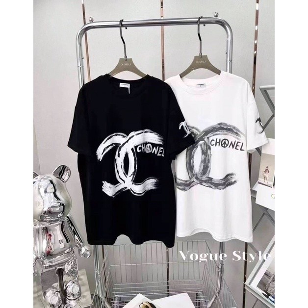 เสื้อยืดสกรีน หน้า/หลัง Chanel ชาแนล คอกลม หนาๆ oversize เซ็กซี่ สีขาว y2k