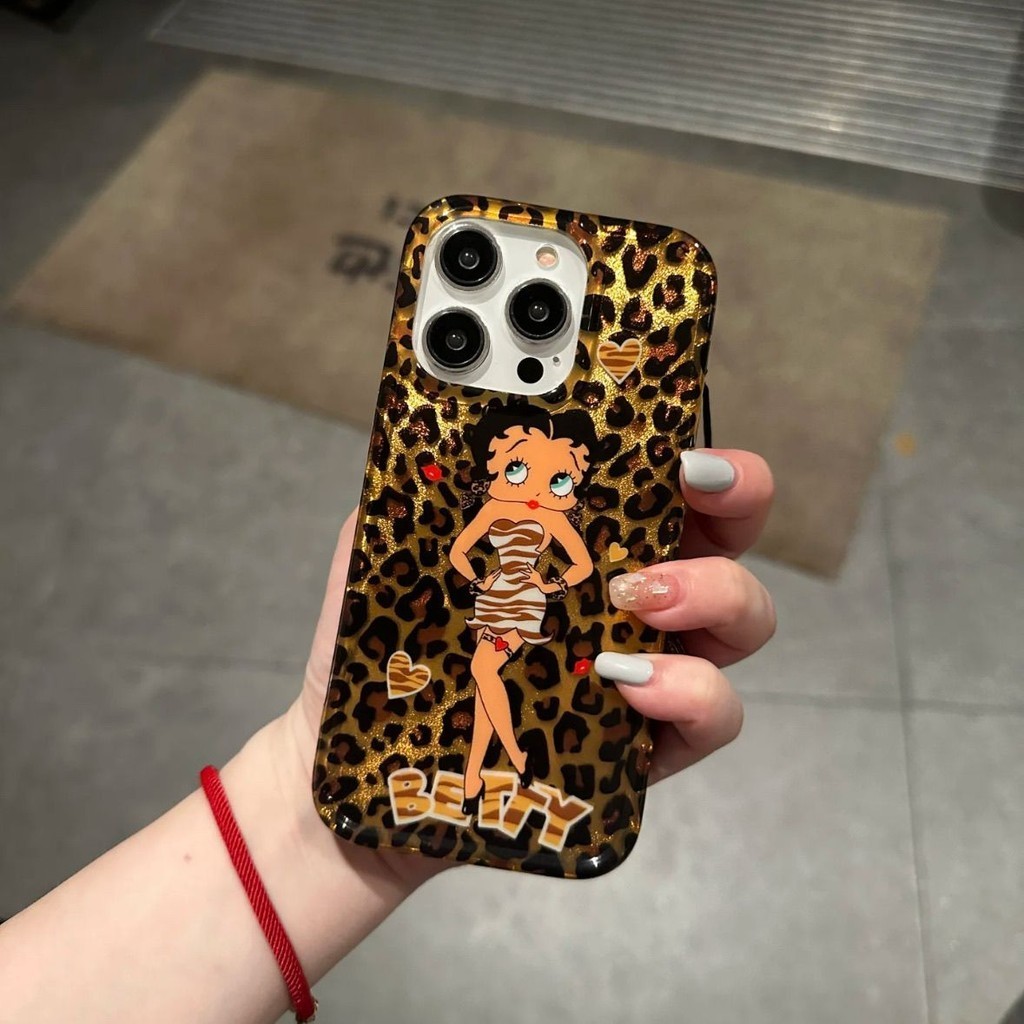 สินค้าใหม่ Hot Girl Leopard Print Betty Apple 15promax Phone Case 14/13/12 Soft Case XR/XSMAX/11/7p/8p