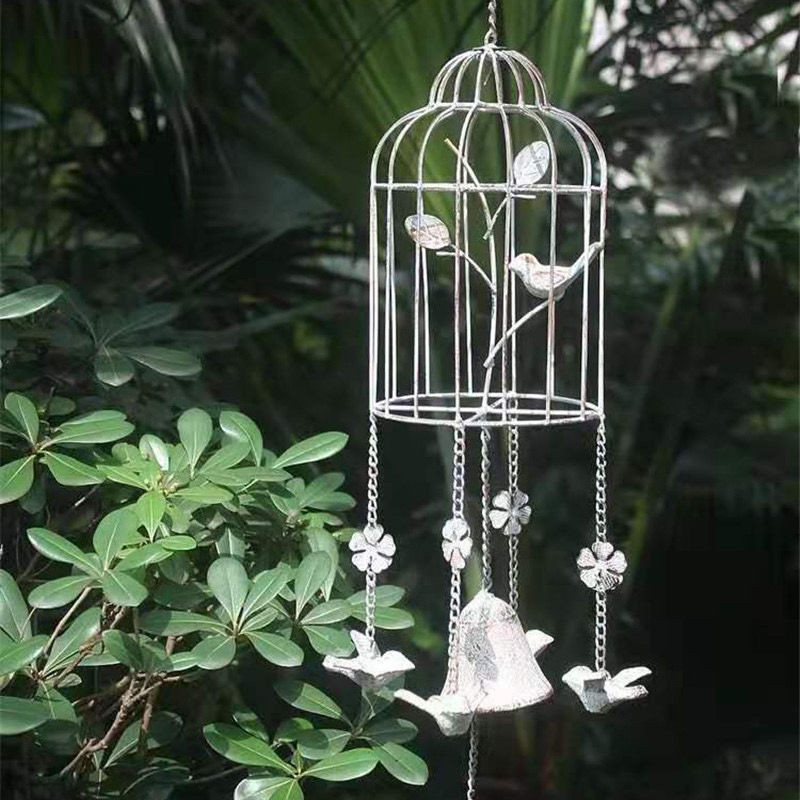 Retro เหล็ก Birdcage Wind Chime จี้สวนกลางแจ้งลานระเบียงต้นไม้ผนังตกแต่งภูมิทัศน์แขวนผนังจี้จี้ของขวัญ Home Room ร้านกาแฟ B & B Storefront จี้ตกแต่งผนัง