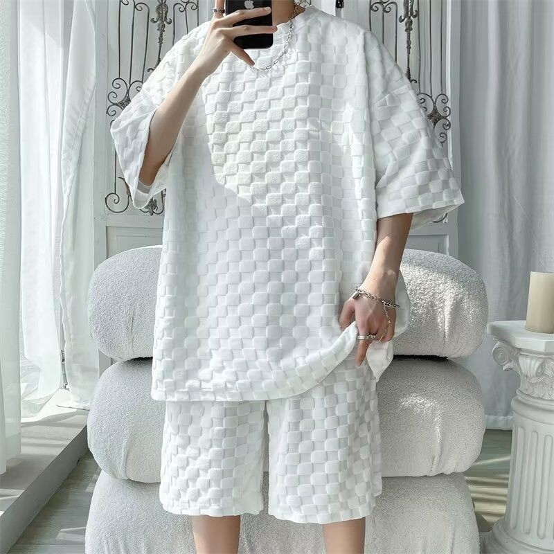 【M-8XL】 ชุดสำหรับกระดานหมากรุกน้ำแข็งผ้าไหมแขนสั้นบวกขนาดผู้ชายชุดลำลองขนาดบวกฤดูร้อนหลวม