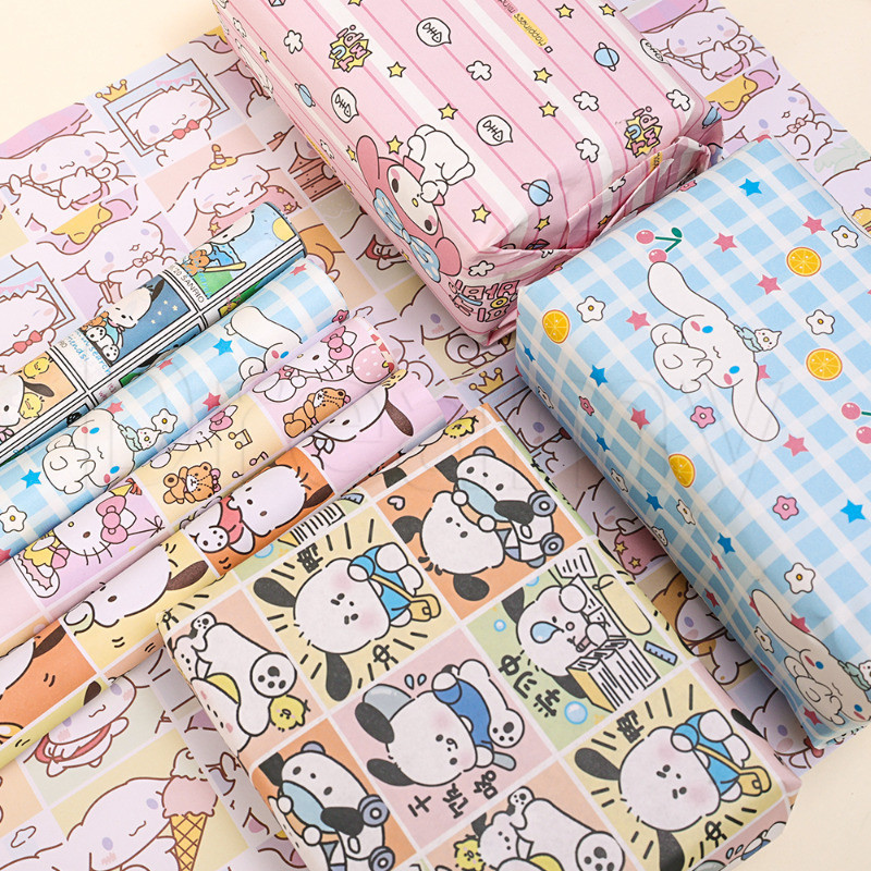 SANRIO 9 ชิ้น 50x35 ซม.กระดาษห่อดอกไม้ - กระดาษบรรจุภัณฑ์ของขวัญ - พับ, ตัด - หัตถกรรมวอลล์เปเปอร์ - ปกหนังสือ - อะนิเมะ ซานริโอ, สวัสดี คิตตี้, ซินนามอนโรล - ทําเอง ตารางแผ่นพื้