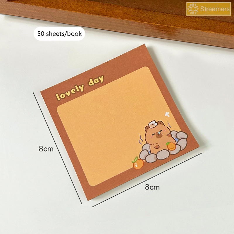 {Streamers} 50sheets Kawaii Capybara การ์ตูนสัตว์ Sticky Notes Pad ตกแต่งเครื่องเขียนสติกเกอร์อุปกรณ์สํานักงานโรงเรียนเด็กของขวัญใหม่