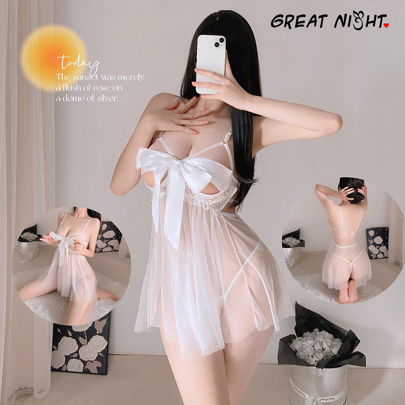 ชุดนอนลูกไม้เซ็กซี่ ชุดนอนไม่ได้นอน🎀 ชุดเดรสสายเอี๊ยมสุดเซ็กซี่พร้อมโบว์ถอดได้ พร้อมส่งจากไทย H1155