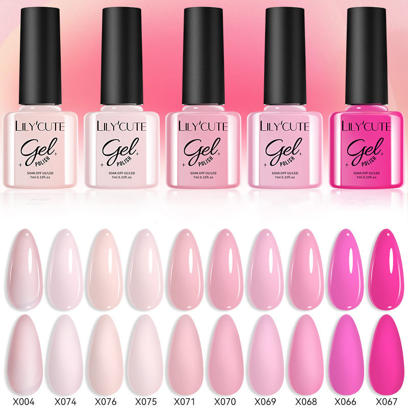 Lilycute 7ML เล็บเจลสีชมพูสีแดงกึ่งถาวรเล็บแต่งเล็บ Soak Off LED UV เจลเล็บวานิช
