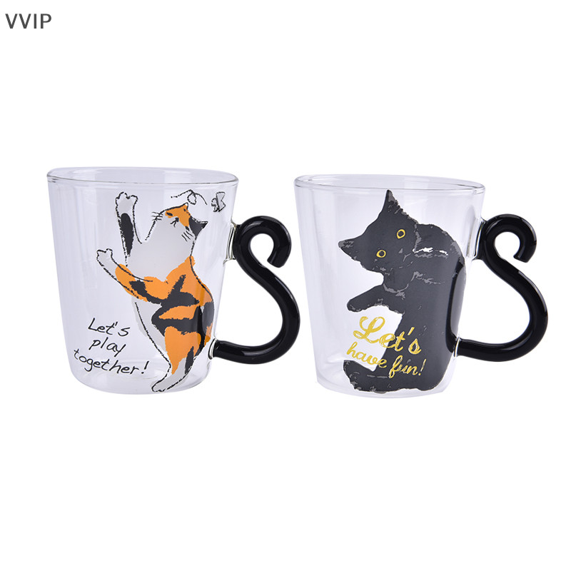 VVTH 250ML แก้วน่ารักน้ําผลไม้ถ้วยกาแฟนมชาแก้วกาแฟแก้วหาง Handle VVTH