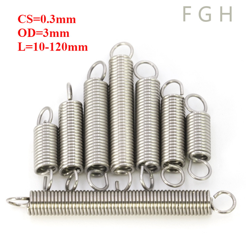 [fghh-1-y] สปริง，สปิง，สปริงดึงปลายท่อ ，สปริงเกี่ยวท่อ  สแตนเลส 304 ตะขอเปิด / ปิดตะขอ(เส้นผ่าศูนย์กลางลวด0.3มม * เส้นผ่านศูนย์กลางภายนอก3มม * ยาว10-120มม) Extension Spring open hook/closed hook spring