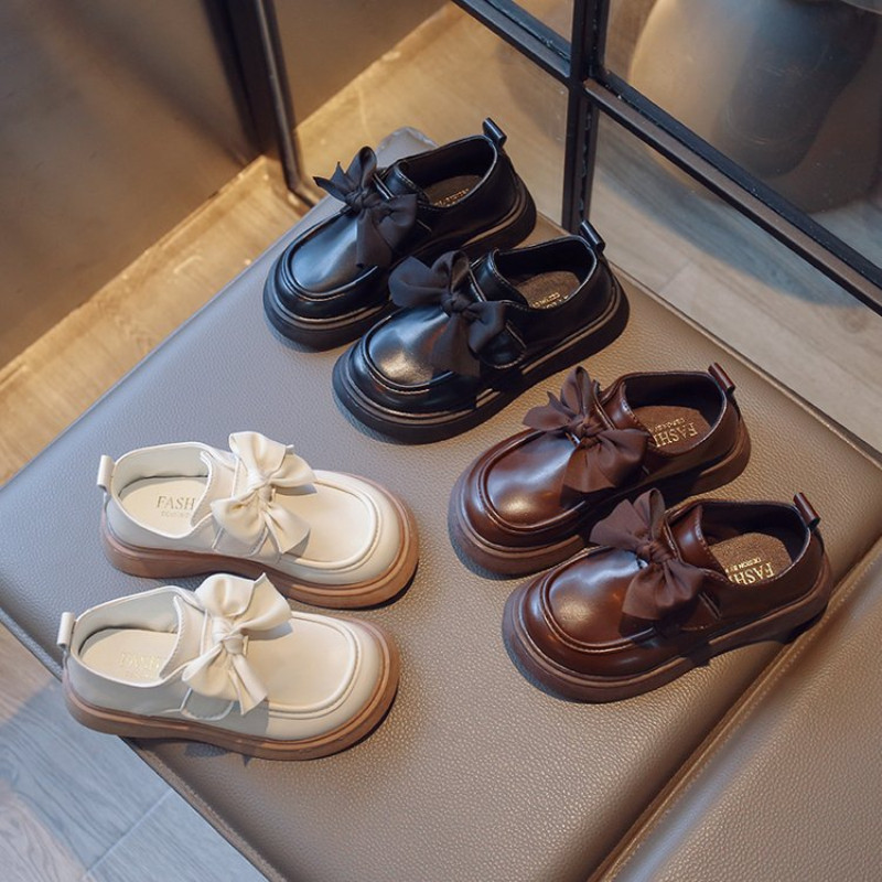 ฤดูใบไม้ผลิใหม่ฤดูใบไม้ร่วงเด็ก Loafer สําหรับสาวแฟชั่นสไตล์อังกฤษเจ้าหญิง Chic Bowtie Anti-slippery Casual Performance รองเท้า