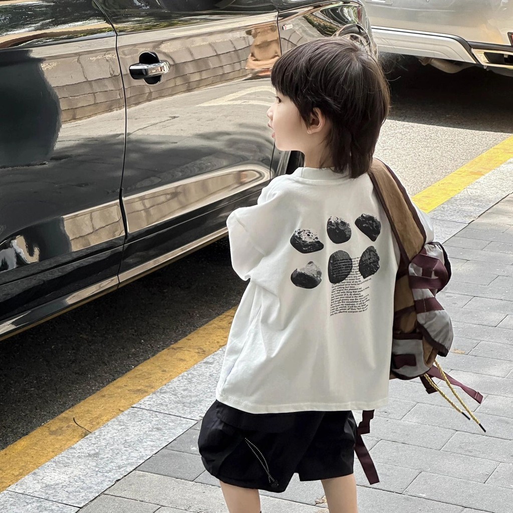 เด็กชายเสื้อผ้าหล่ออินเทรนด์เย็นสบายๆหลวมแขนสั้นเสื้อยืดเด็กฤดูร้อนสไตล์ใหม่เด็กชายตัวเล็กหล่อทั้งหมด