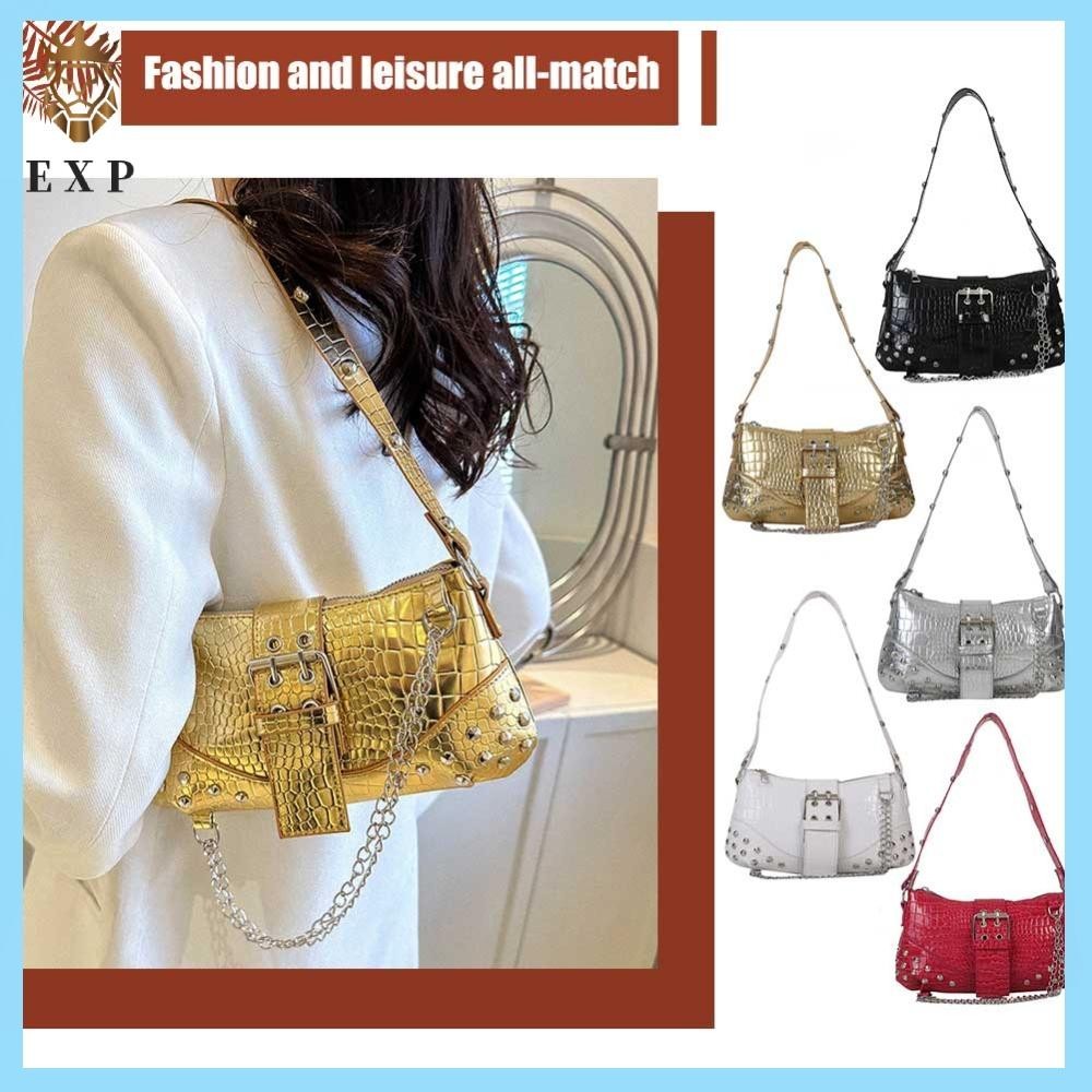 [explosion1.th] Women Fashion Armpit Bag Cool Style Punk Bag Y2K Rivet for Travel Vacation Daily