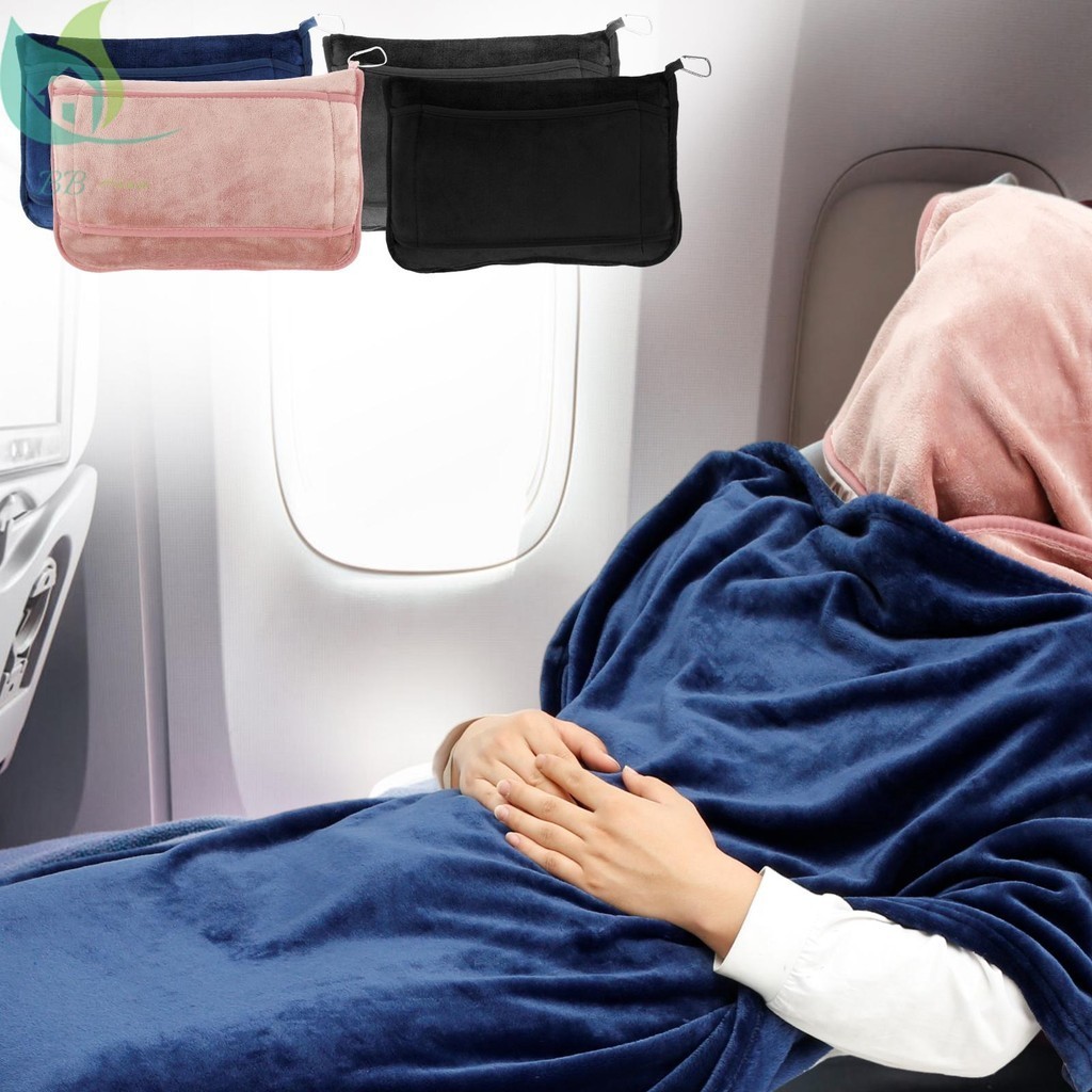ผ้าห่มเดินทาง 2 In 1 Soft Flannel ผ้าห่มเครื่องบิน Warm Travel ผ้าห่มหมอนกระเป๋าเดินทางและหัวเข็มขัดแบบพกพาผ้าห่มเที่ยวบินขนาดกะทัดรัด SHOPQJC5110