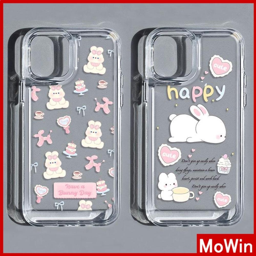 Mowin - สำหรับ iPhone 15 PRO MAX เคสใสเคส TPU นุ่มปุ่มชุบไฟฟ้ากันกระแทกป้องกันกล้อง กระต่ายขาวน่ารัก เข้ากันได้กับ iPhone 14 13 12 11 XS XR 7Plus 8 PLUS