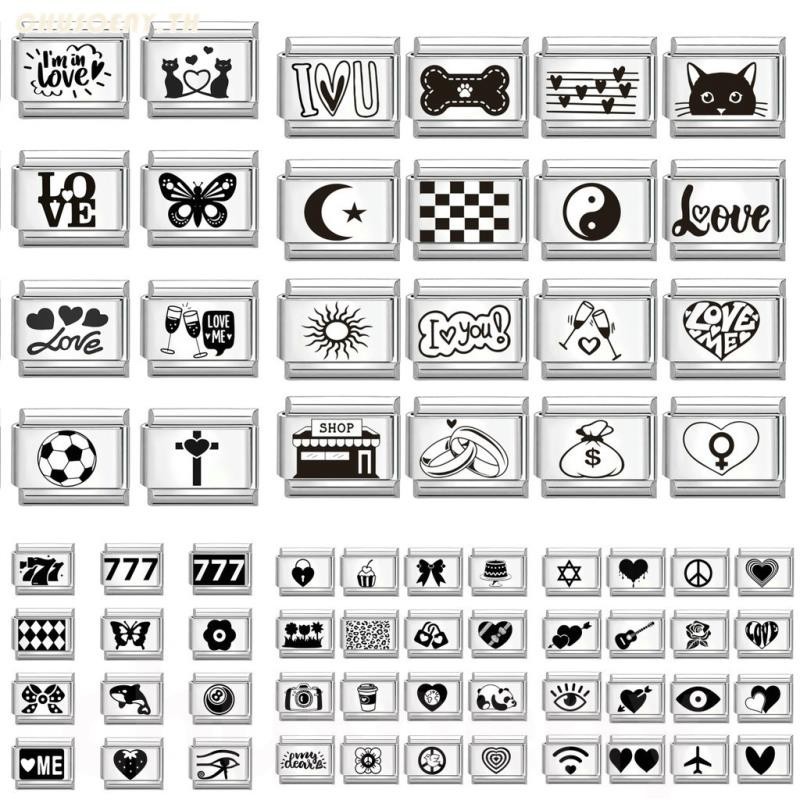 Vintage สีดําสีขาว Love ผีเสื้อดอกไม้ Charm อิตาเลี่ยน Links Fit 9 มม.สร้อยข้อมือ DIY ทําอิตาเลี่ยน Charm สร้อยข้อมือ