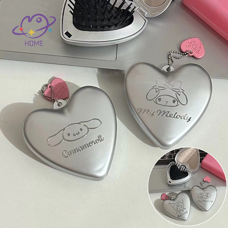 [mayhome] Mini Hello Kitty หวีนวดพับนวดศีรษะ Anti-Static Sanrio แปรงหวีผมแบบพกพาจัดแต่งทรงผมหวีผมพร้อมกระจกแต่งหน้า {TH}