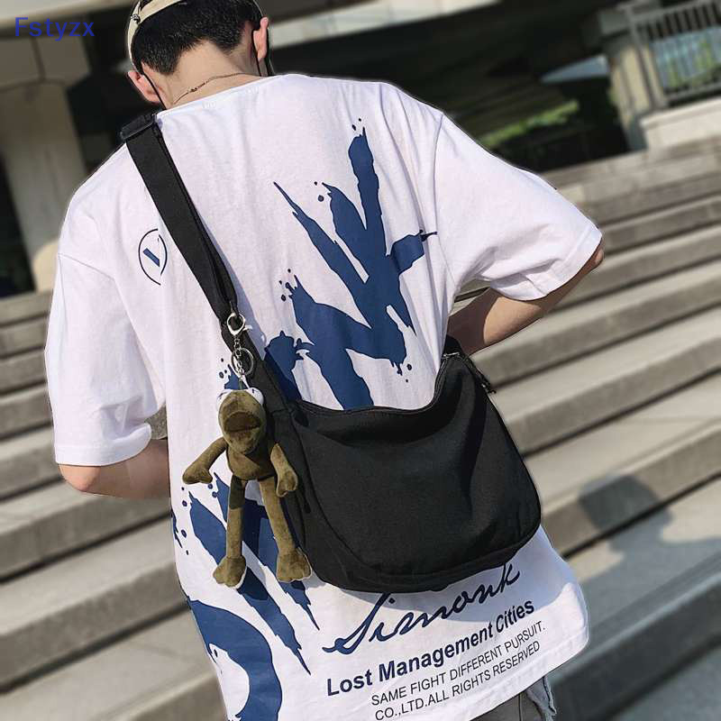 Fstyzx กระเป๋าสะพายข้างผ้าแคนวาสความจุขนาดใหญ่สไตล์ฮิปฮอปสําหรับทั้งชายและหญิง FY