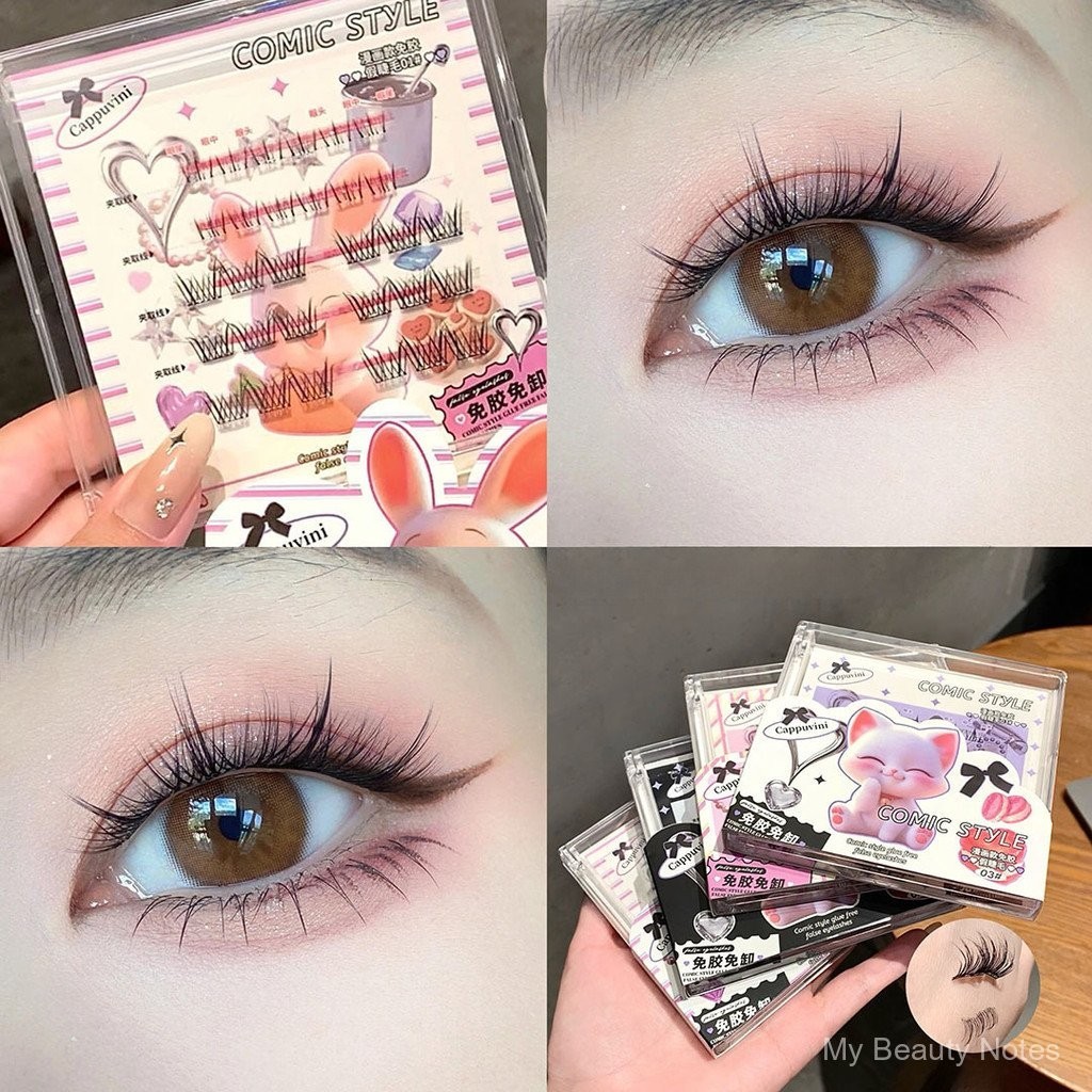 Cappuvini Cartoon Glue-Free False Eyelashes Natural Curling 5D Fluffy Korean Style Bright Upper and Lower Eyelashes VKYQ