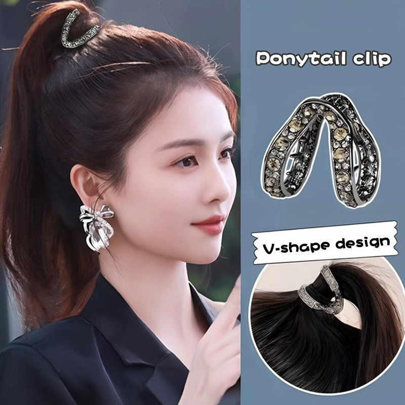 ในไทย-พร้อมส่ง✨กิ๊บหนีบผม รูปตัววีจับคลิป ประดับเพชร สไตล์เกาหลี สําหรับมัดผมหางม้า สำหรับผู้หญิง เครื่องประดับผมแฟชั่น