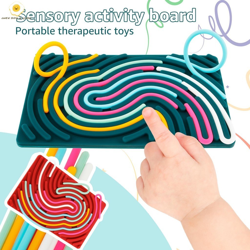 Sensory กิจกรรม Board สองด้านซิลิโคน Sensory Board ซิลิโคนแบบพกพา Calm Down ของเล่นพร้อมกระเป๋าเก็บ SHOPSBC8113