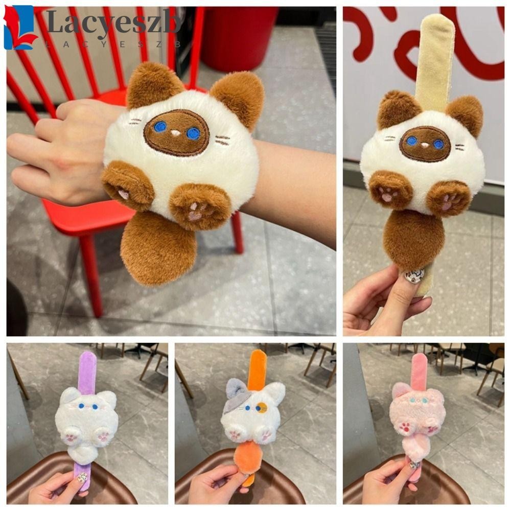 Layeszb ชุดสร้อยข้อมือตบแมว, แมวสยามสีชมพูตุ๊กตาแมวสร้อยข้อมือตบ, ของเล่นตุ๊กตาจําลองข้อมือสไตล์นุ่ม Capybara ตุ๊กตาสายรัดข้อมือคริสต์มาส